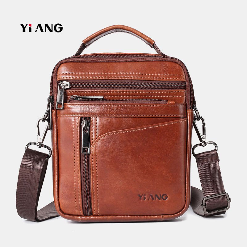 Men Small Genuine Leather Large Capacity Shoulder Bag Crossbody Bag