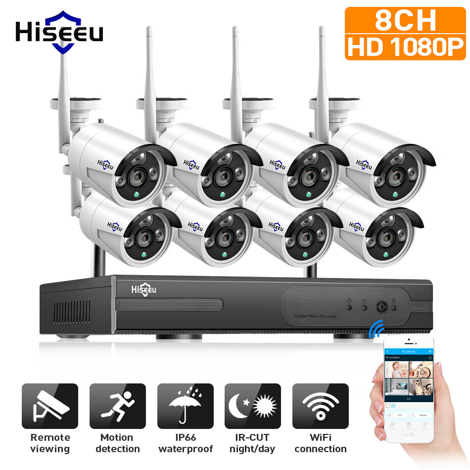 Wireless 4CH 1080P NVR WIFI HD Outdoor IR-CUT Cameras Security CCTV Video System