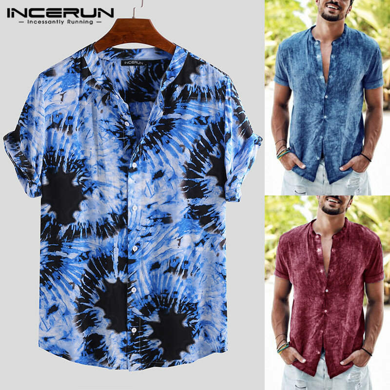 

Men's Tie Dye Short Sleeve T-shirt Casual Floral Printed Beach Holiday Tops Tees