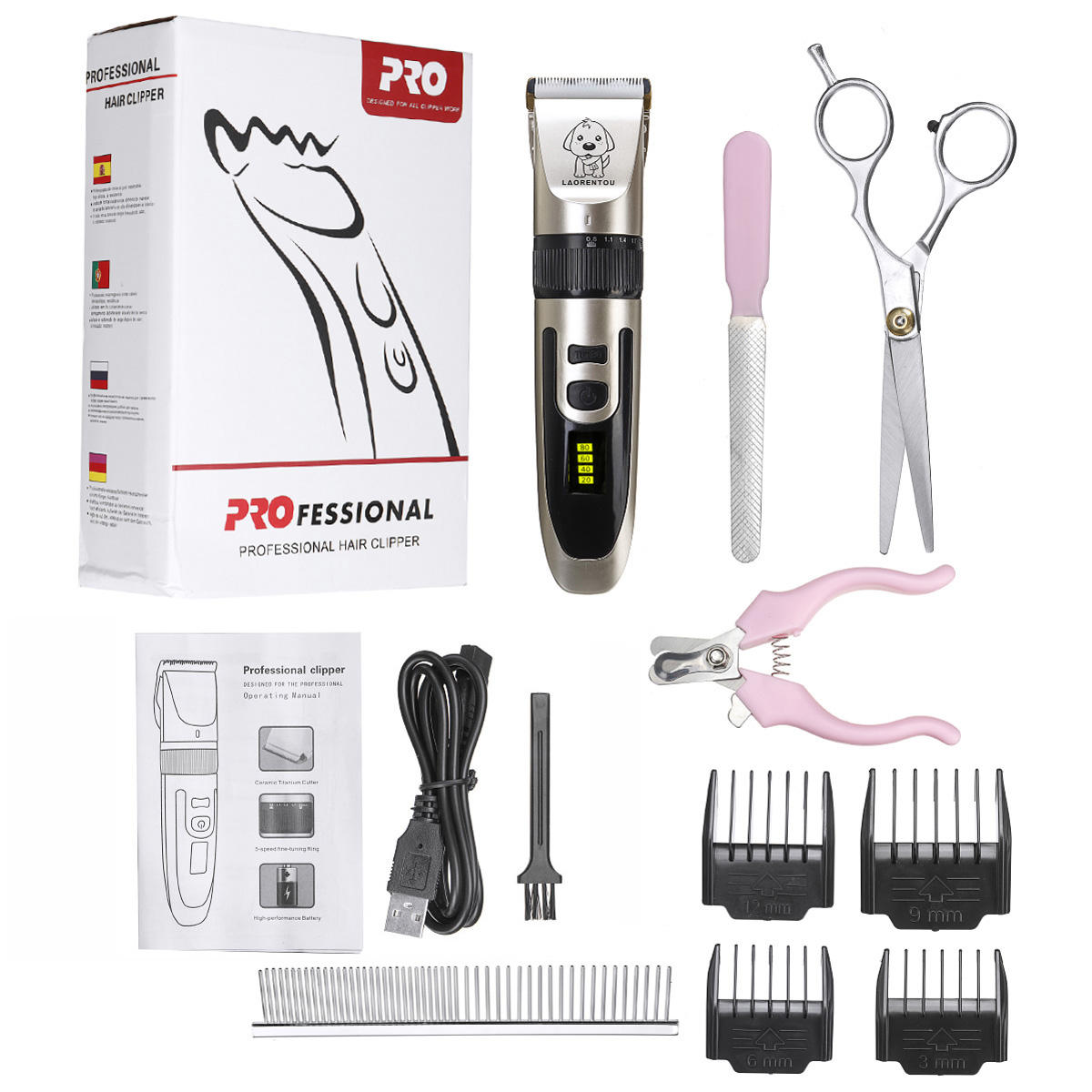 

Professional Electric Pet Dog Clipper 5 Speed Mute Grooming Trimmer Animal Hair Shaver Kit