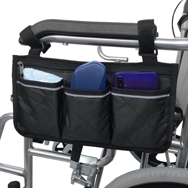 Lado da cadeira de rodas portátil Bolsa Organizador de bolsa de braços multifuncional Bolsa Armazenamento Bolsa