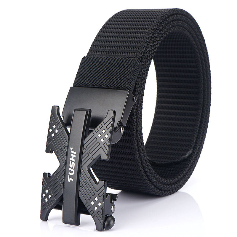 TUSHI 120cm Nylon Automatic Buckle Tactical Belt Outdoor Hunting Metal Buckle Waistband