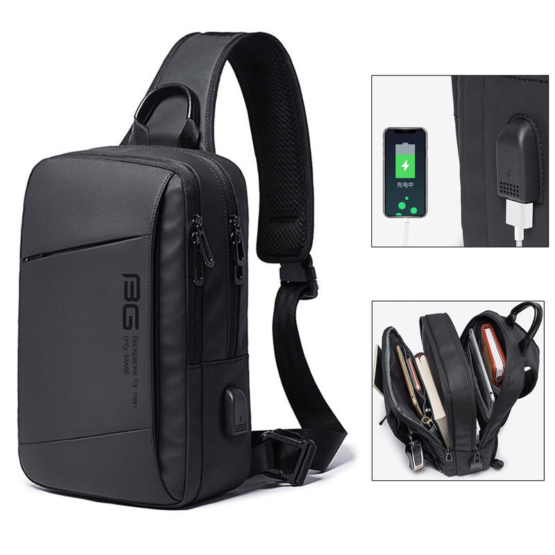 BANGE BG-22002 USB schoudertas 9,7-inch laptoptas Crossbody tas Heren Camping reistas