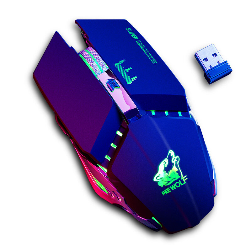 Gratis Wolf X11 Wireless Gaming Mouse 2400 dpi Oplaadbare 7 kleuren ademende achtergrondverlichting 
