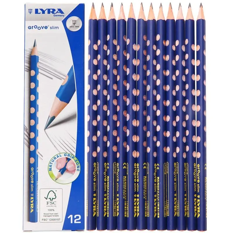 Lyra 1760102 12 Pcs Set Wooden Sketch Pencils Slim Hole Correction Writing Posture Grip Position Painting Drawing Pencil