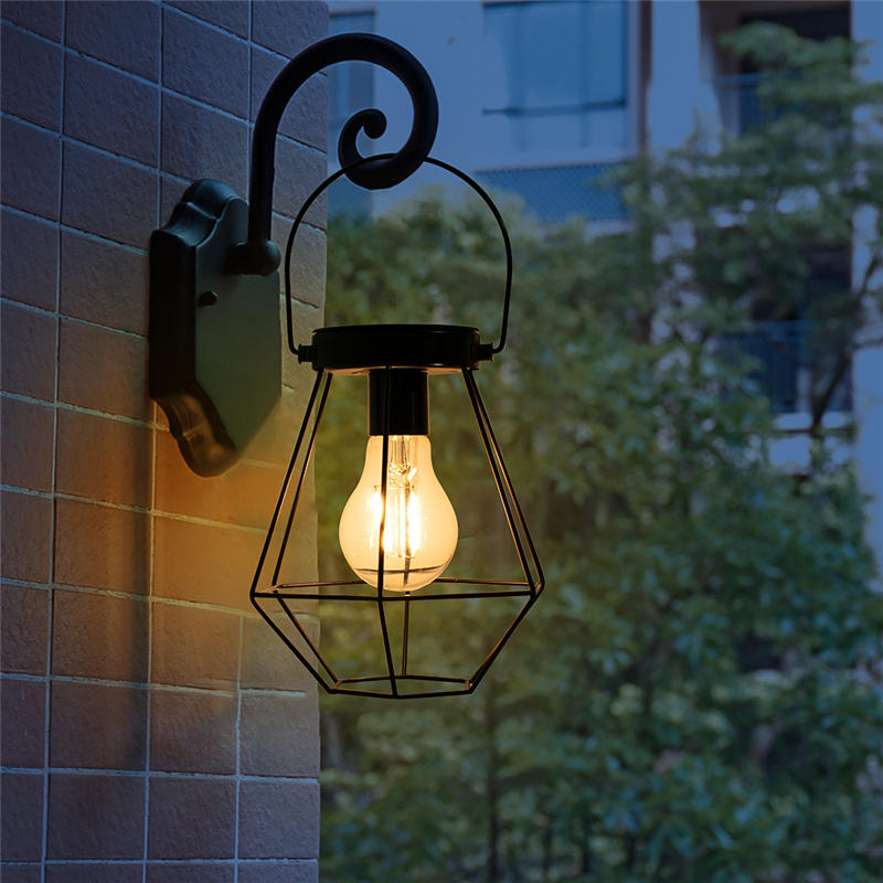 Solar Powered Vintage LED Lantern Hanging Light Outdoor Garden Yard Lamp Decor