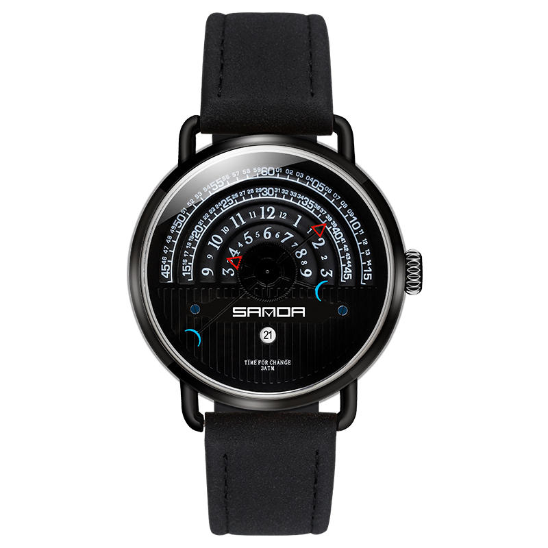 SANDA P1030 Fashion Date Display Creative Dial Fashion Men Leather Strap Quartz Watch