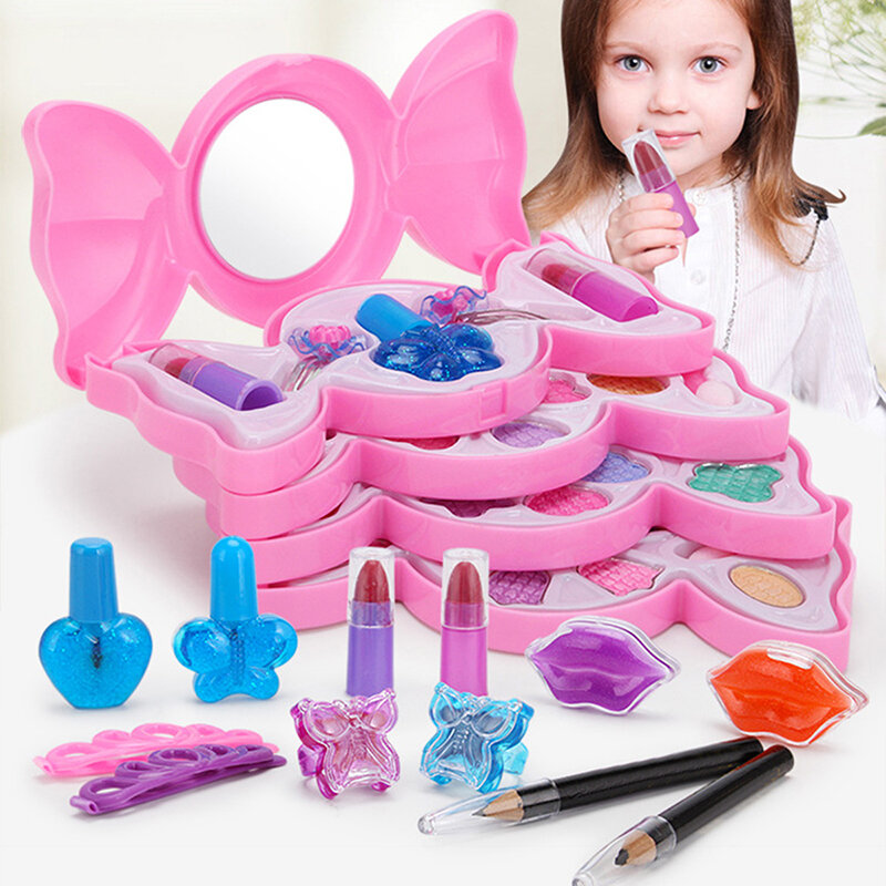 Cosmetic Princess Makeup Set Kit For Kids Girls Eyeshadow Lip Gloss Blushes Toys