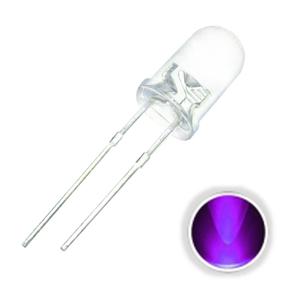 100PCS 5MM 20mA Transparent Round Ultraviolet 395nm 400nm UV Purple 2Pin LED Diode DIY Light