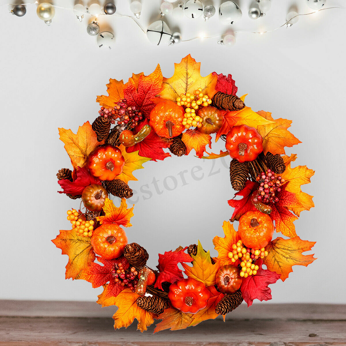 45/60cm Wreath Garland Maple Leaves Pumpkin Door For Christmas Party ...