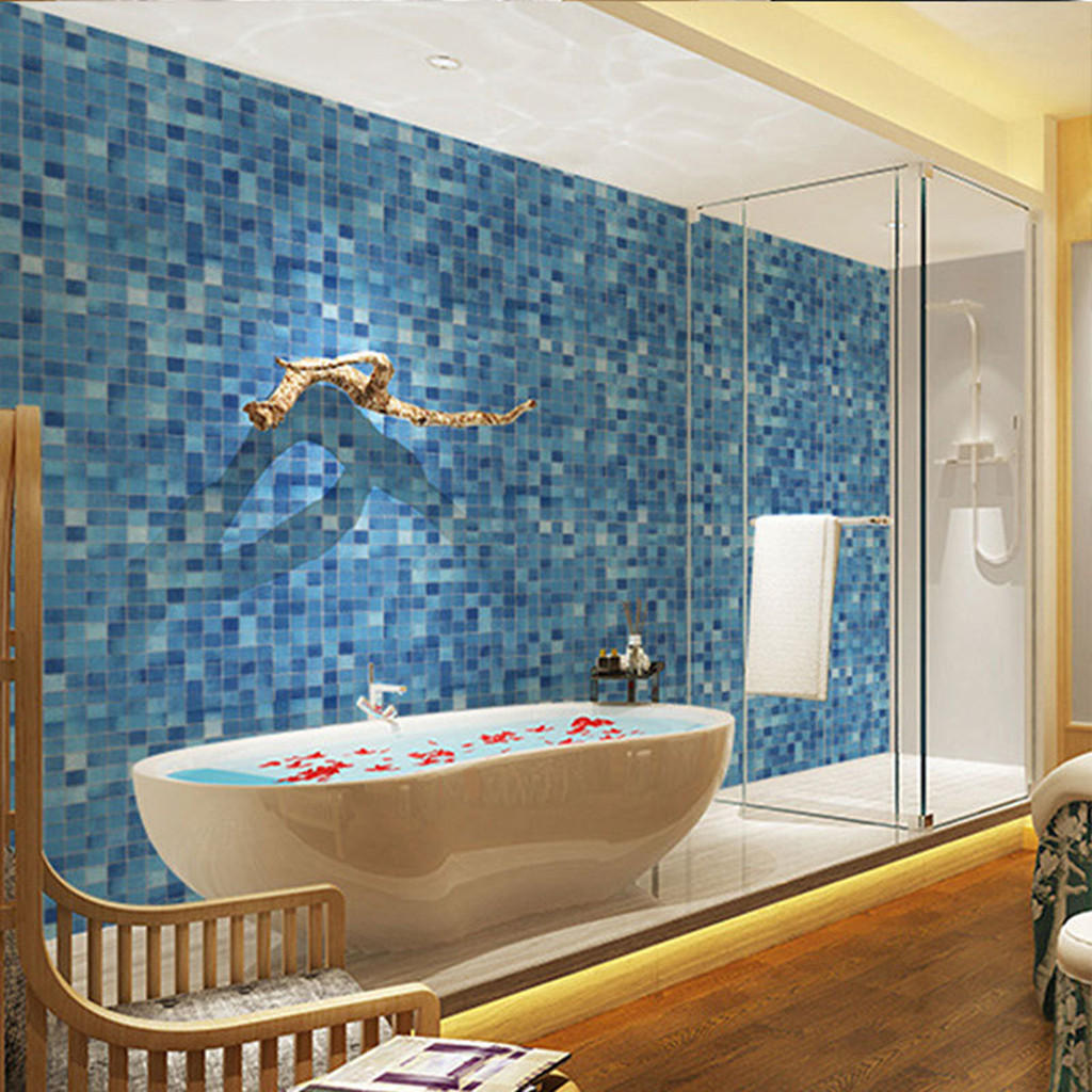 

H1379 синий современный стиль самоклеющиеся обои рулон для Ванная комната ПВХ Водонепроницаемы пленка патч стикер стены