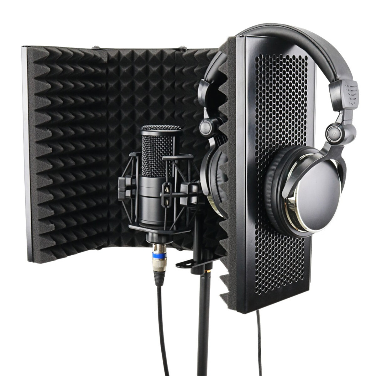 

57.5 x 28cm Foldable Adjustable Studio Recording Microphone Isolator Sound Absorbing Foam Panel Mic Isolation Shield Sta