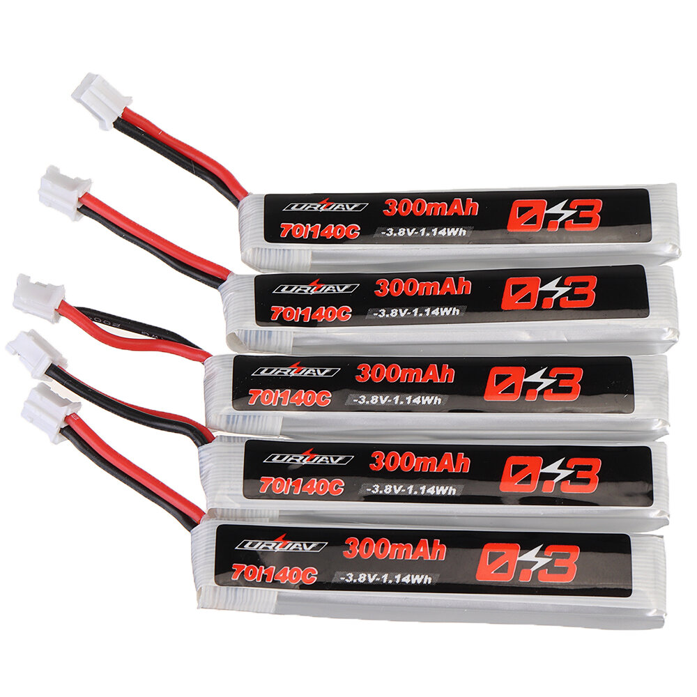 5Pcs URUAV 3.8V 300mAh 70C/140C 1S Lipo Battery PH2.0 Plug for Eachine TRASHCAN Snapper6 7 Mobula7