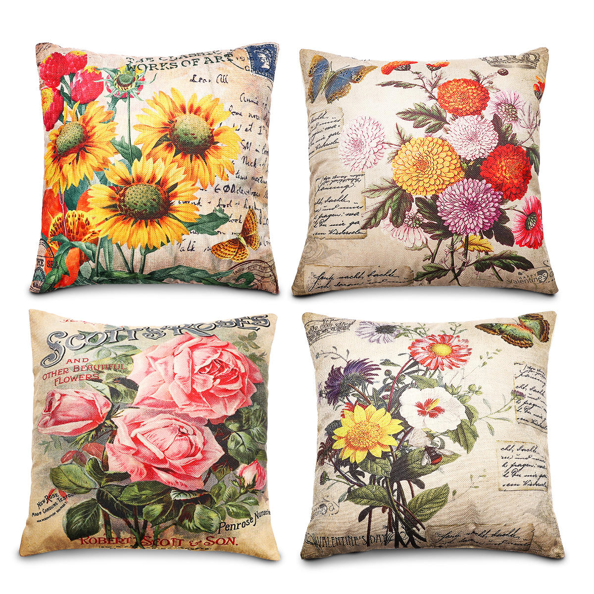 18" Vintage Flower Cotton Linen Cushion Cover Throw Pillow Case Sofa Home Decor 