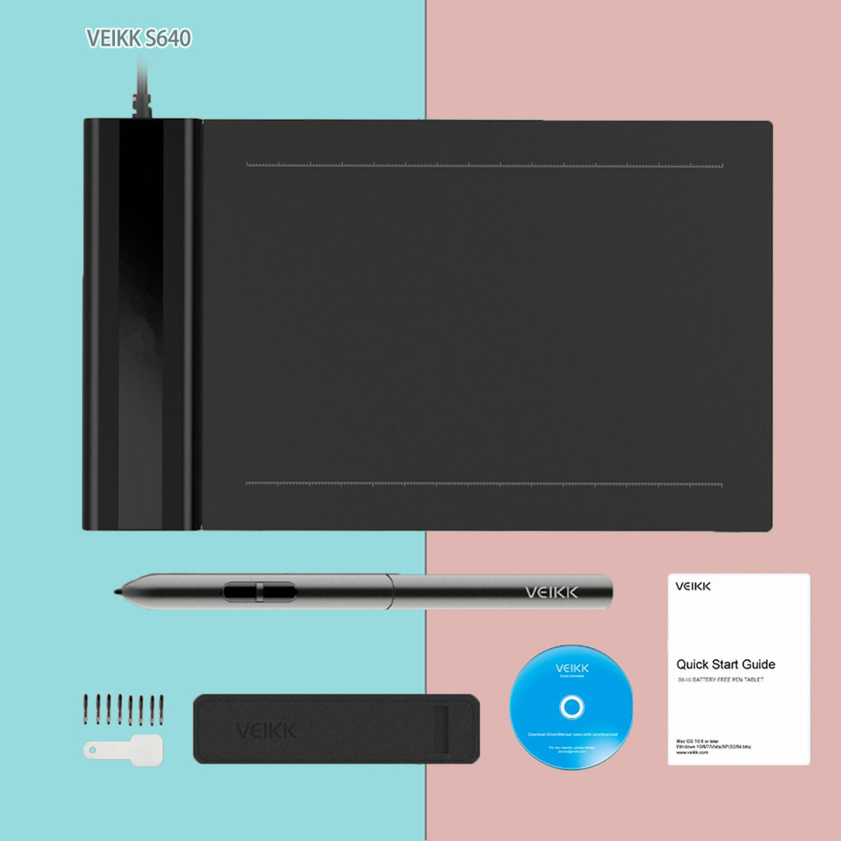 

VEIKK S640 Graphics Drawing Tablet Digital Pen Tablet with 8192 Levels Passive Pen for Win and for Mac Drawing Board