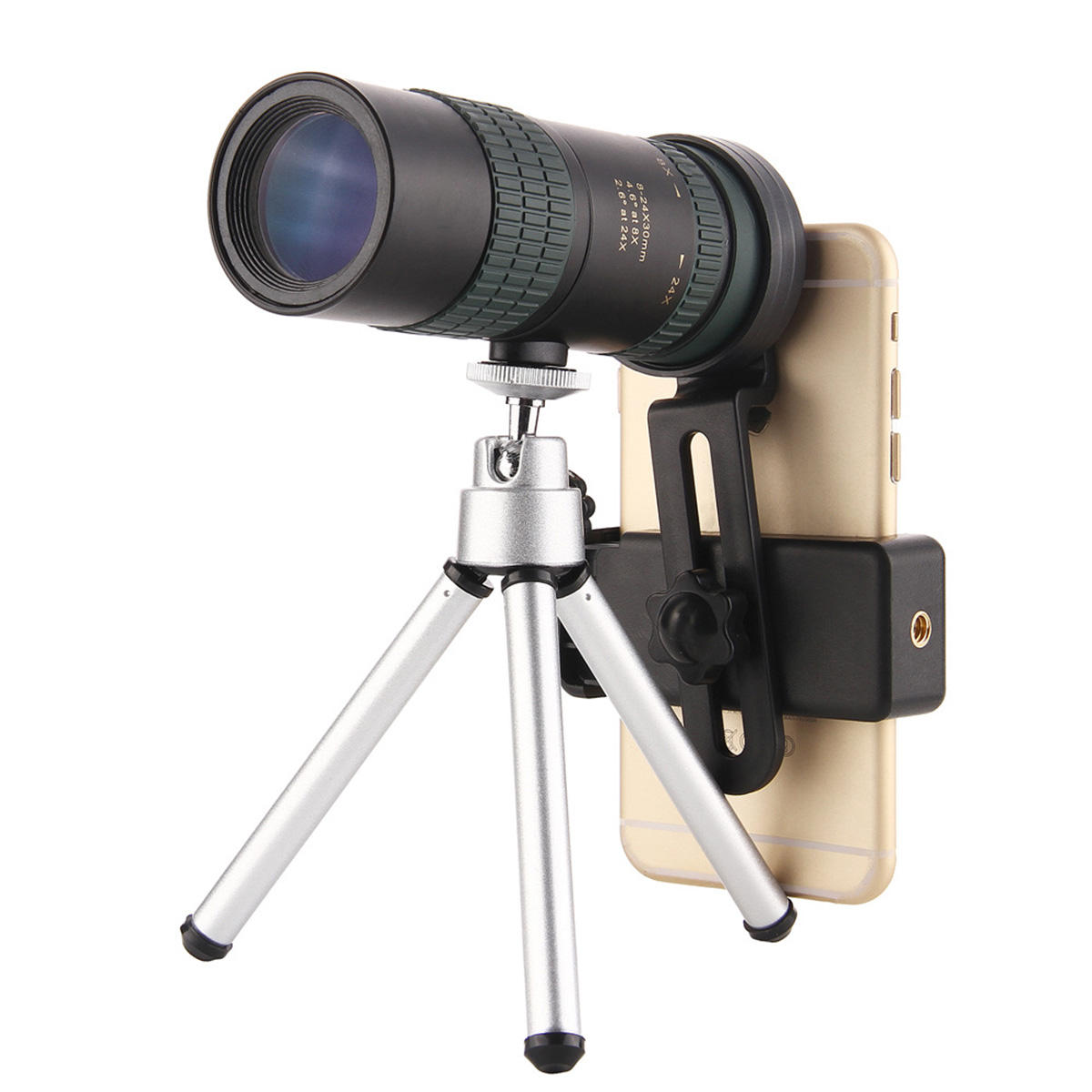 8-24X Monocular de Alto Zoom BAK4 Prisma HD Telescópio de Lente Óptica Visão Noturna de Baixa Luz Com Clipe de Tripé 