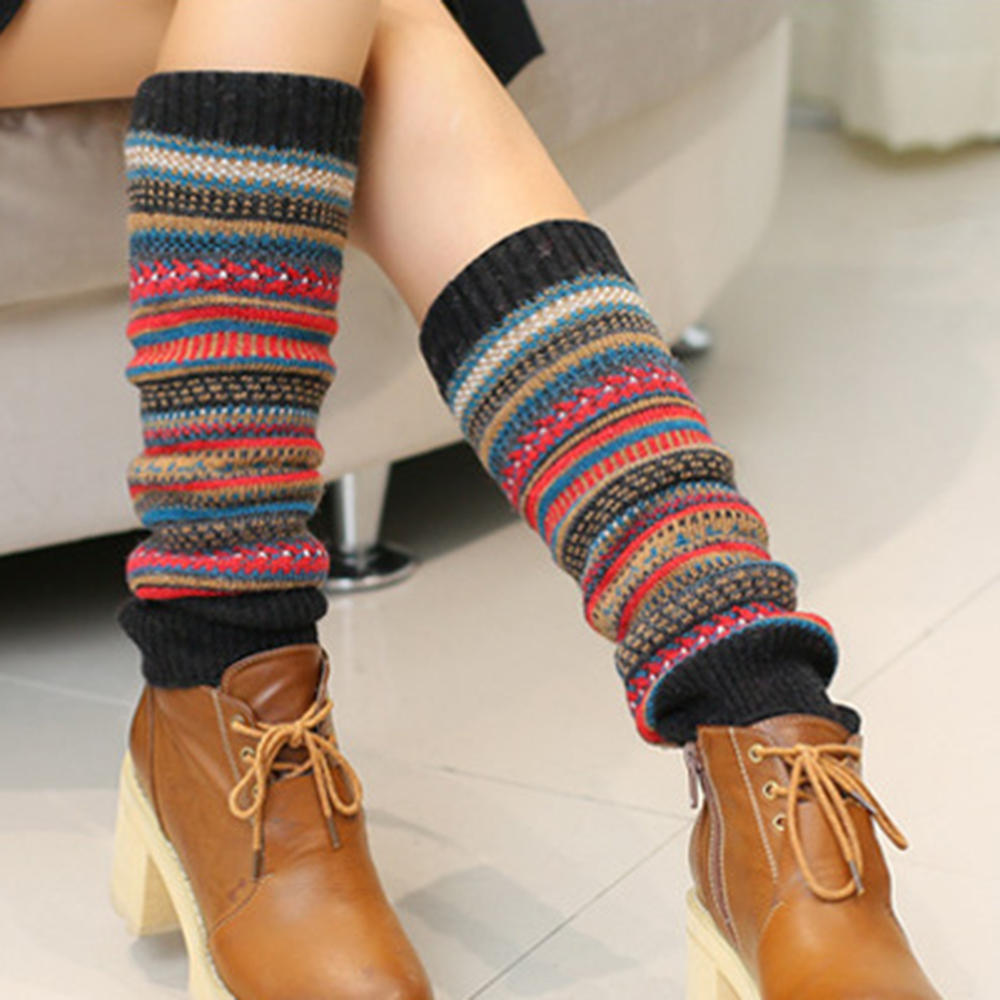 Senshoes Vintage Color Striped Fashion Piles Socks Boots Leggings Korean Legs
