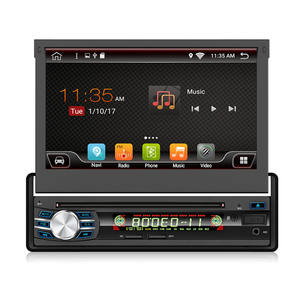 YUEHOO 7 Inch 1 DIN Android 8.1 Car DVD Player Retractable Touch Screen Stereo Radio 8 Core 1+32G/2+32G WIFI 4G GPS FM A