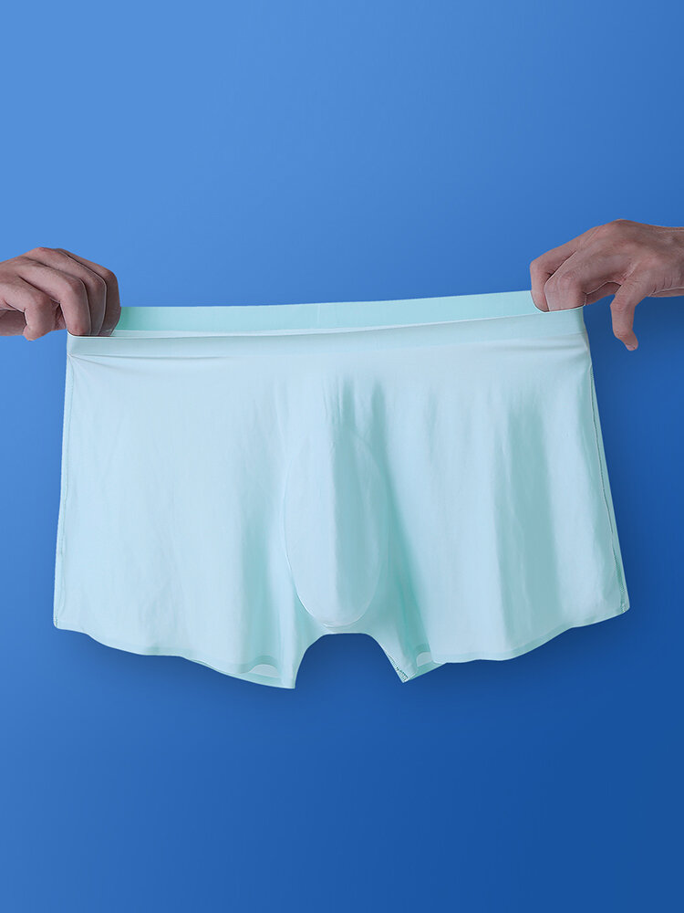 Mens Ice Silk dunne transparante ademende naadloze boxers casual ondergoed