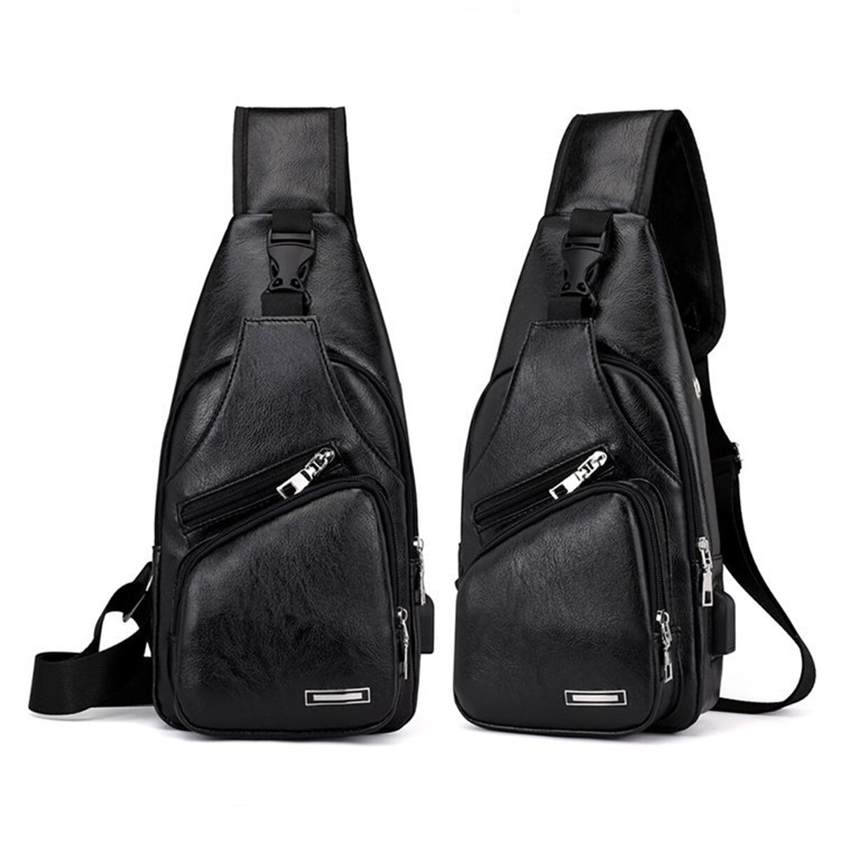 Δερμάτινη τσάντα στήθους Τσάντα χιαστί με θύρα φόρτισης USB, Casual Outdoor Travel