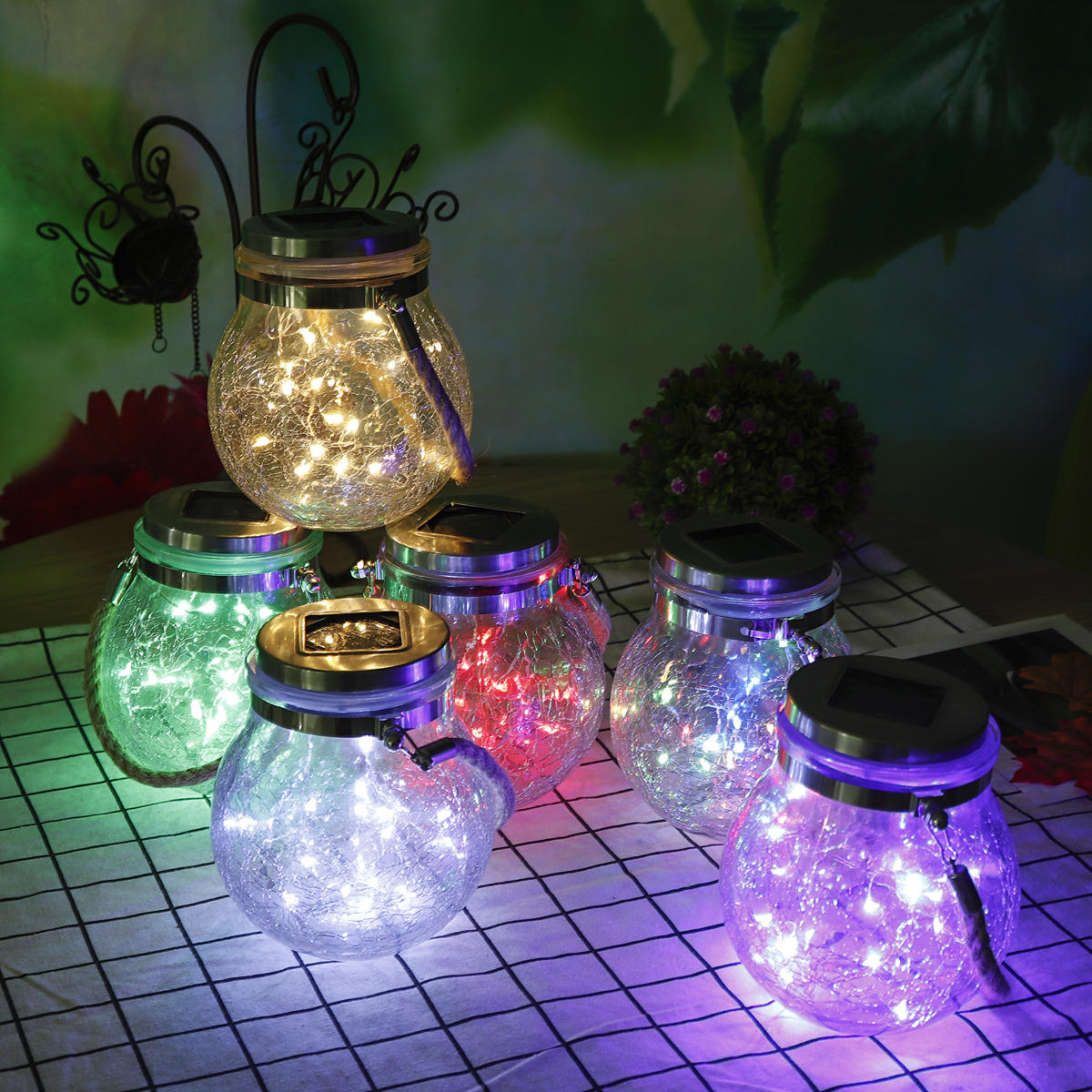 Opknoping Zonne-energie Crackle Glazen Pot Lamp Lantaarn String Fairy Light Romantisch Indoor Outdoo
