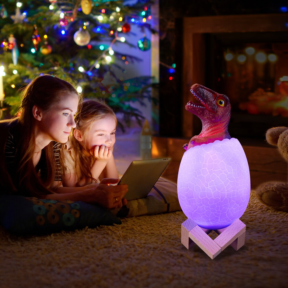 Loskii KL-02 Decorative 3D Raptor Dinosaur Egg Smart Night Light Remote Control Touch Switch 16 Colors Change LED Nightl
