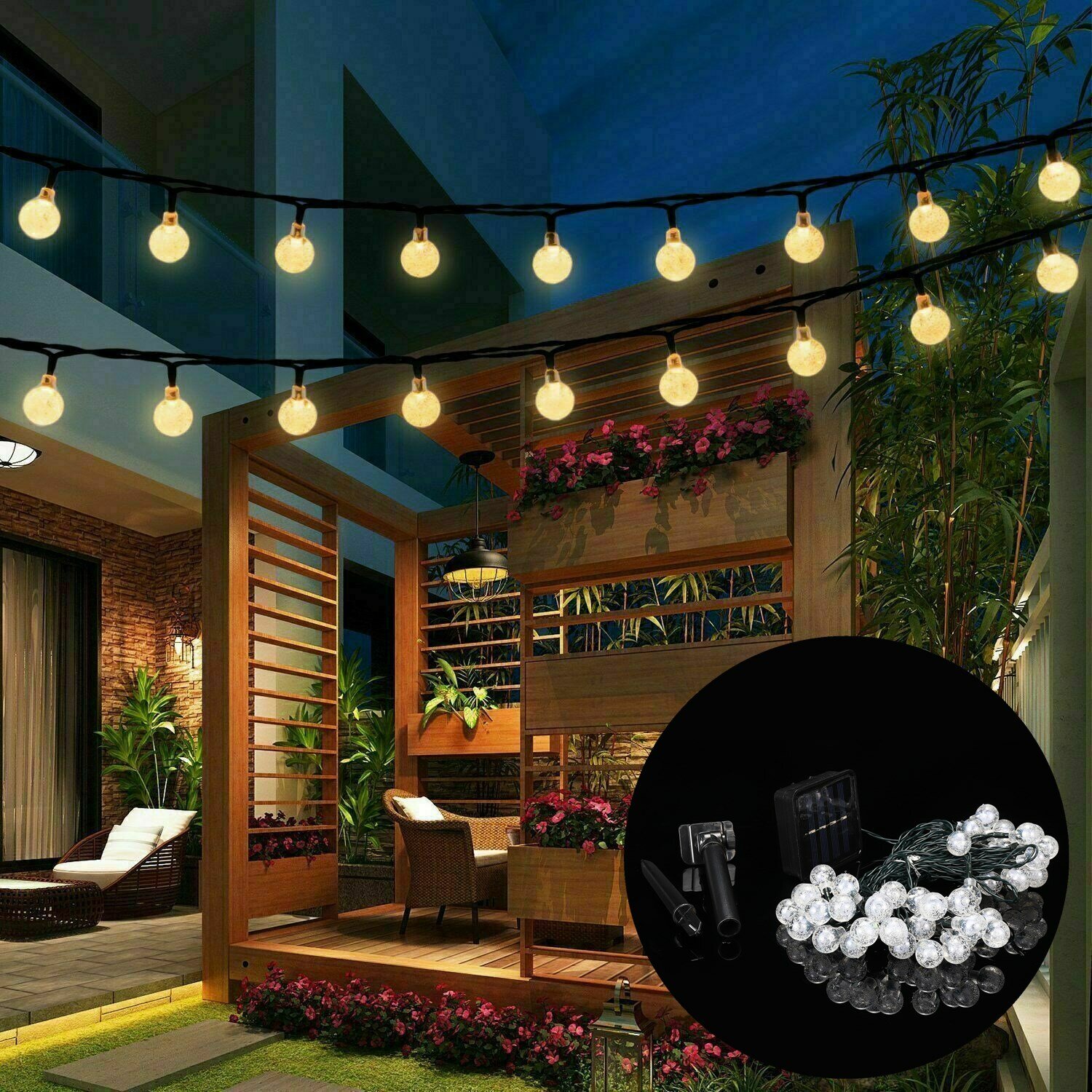 9.5M 50 LED Solar Fairy Bulb String Light 8 Modes Outdoor Indoor Garden Wedding Holiday Lamp Christmas Tree Decorations Lights