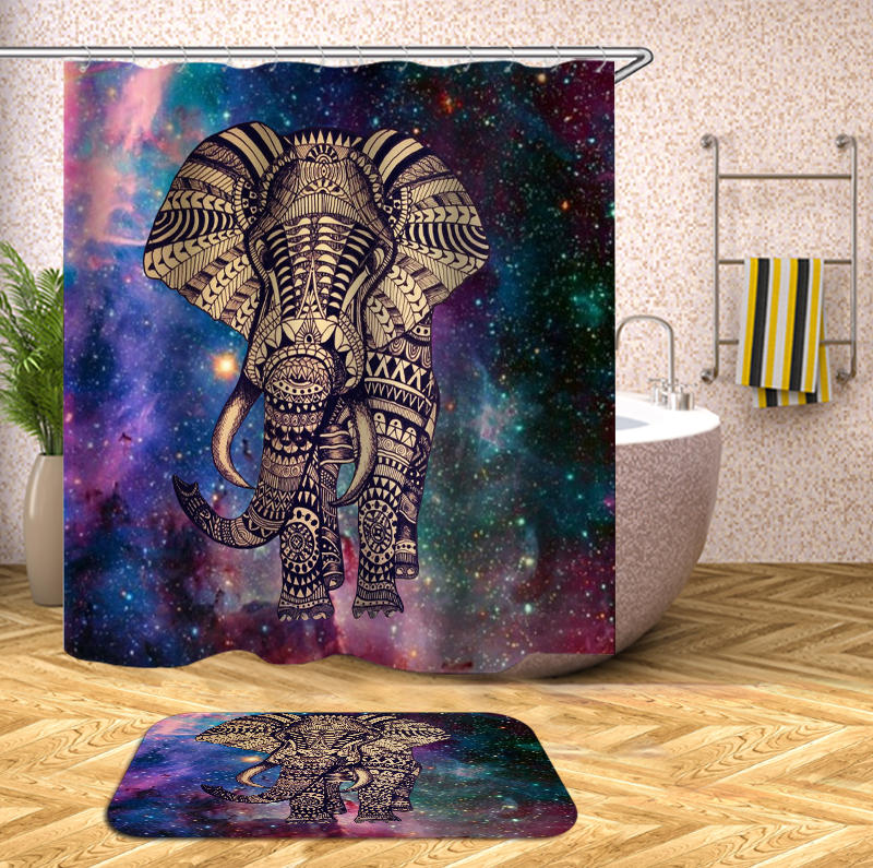 

Elephant Bathroom Set Mouldproof Shower Curtain Non-Slip Rug Toilet Seat Cover Bath Mat Carpets Bathroom Decor