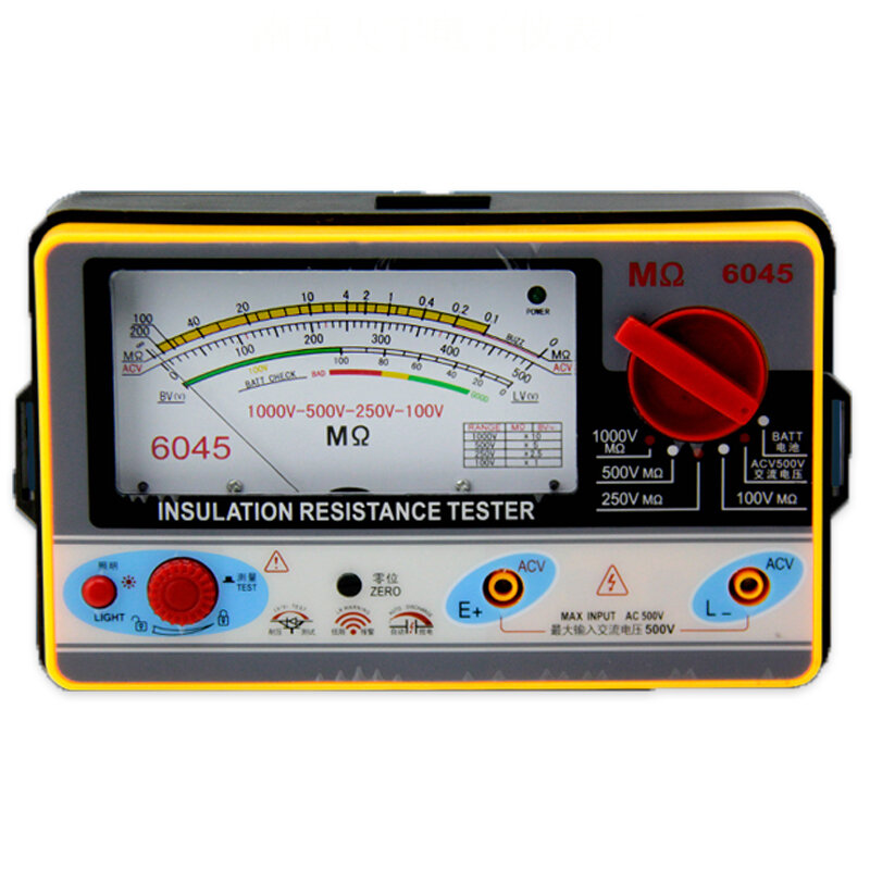 

TY6045 Resistance Tester 100V-250V-500V-1000V Insulation Pointer Resistance Meter Analog Insulation Tester 0.5-2000M Res