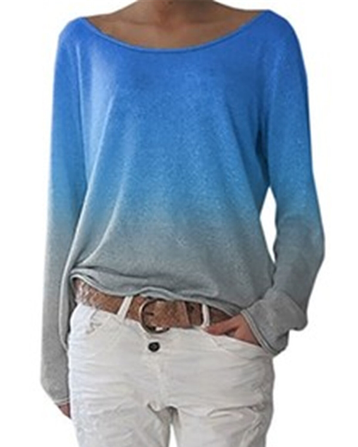 Women Gradient Color Sweatshirt O Neck Long Sleeve Casual Blouse
