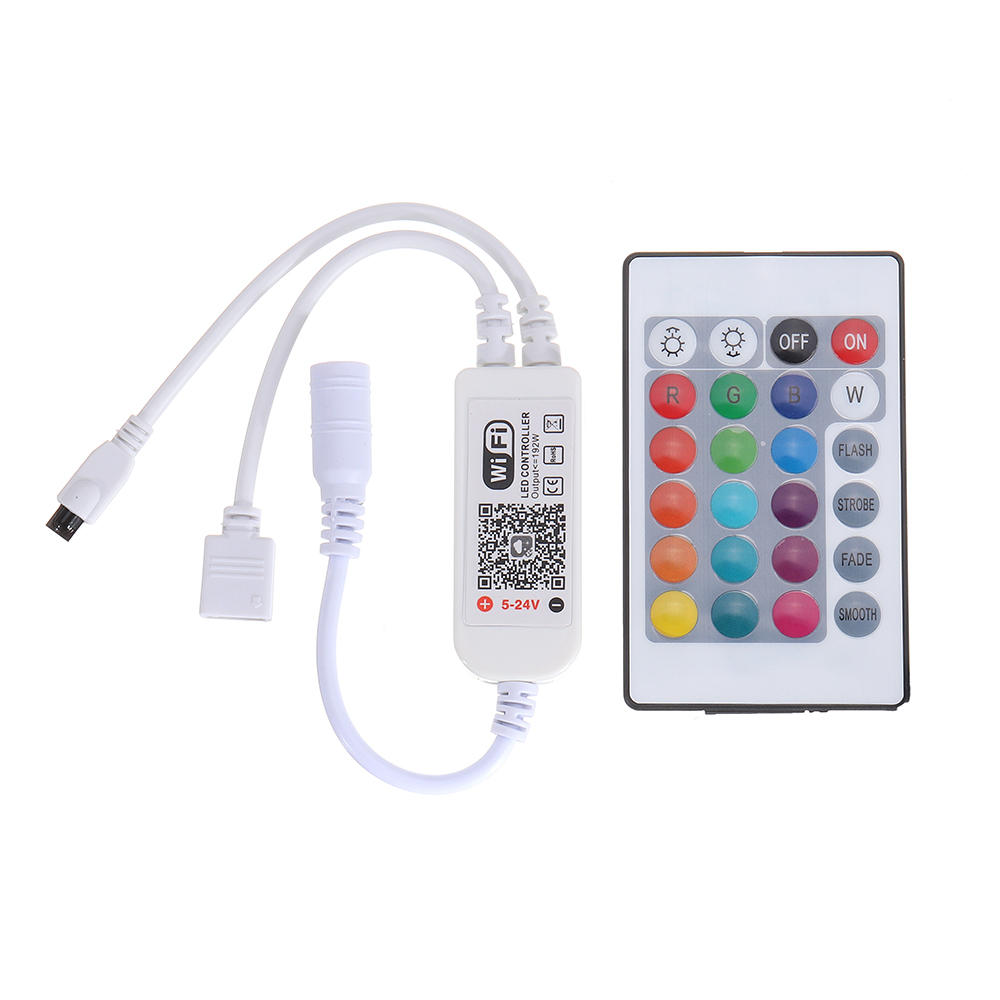 

Smart WiFi Voice Control RGB Dimmer Controller + 24Key IR Remote for LED Strip Light Work With Alexa DC5-24V