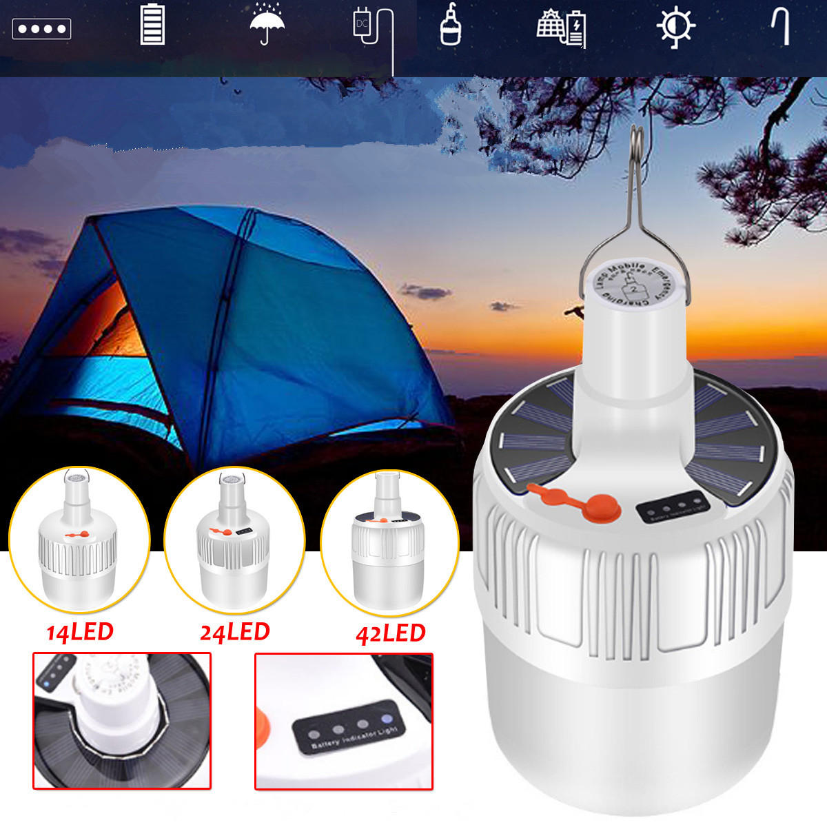 Details about   Rechargeable 5 Modes Solar Powered Led Bulb Emergency Light For Outdoor Camping