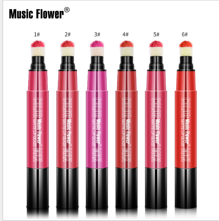 Music Flower Nutritious 6 color Rotating Soft Cushion Sponge Lipstick Matte Waterproof Non-sticky Lip Gloss