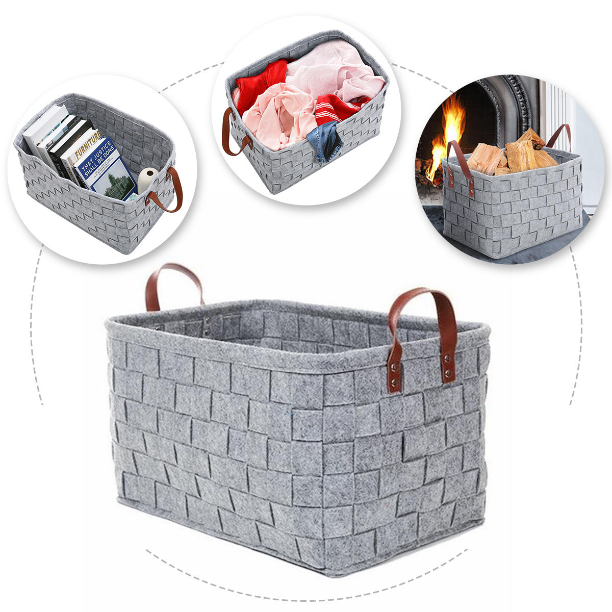 Woven Storage Baskets Essort Grey Felt, Grey Woven Storage Box With Lid