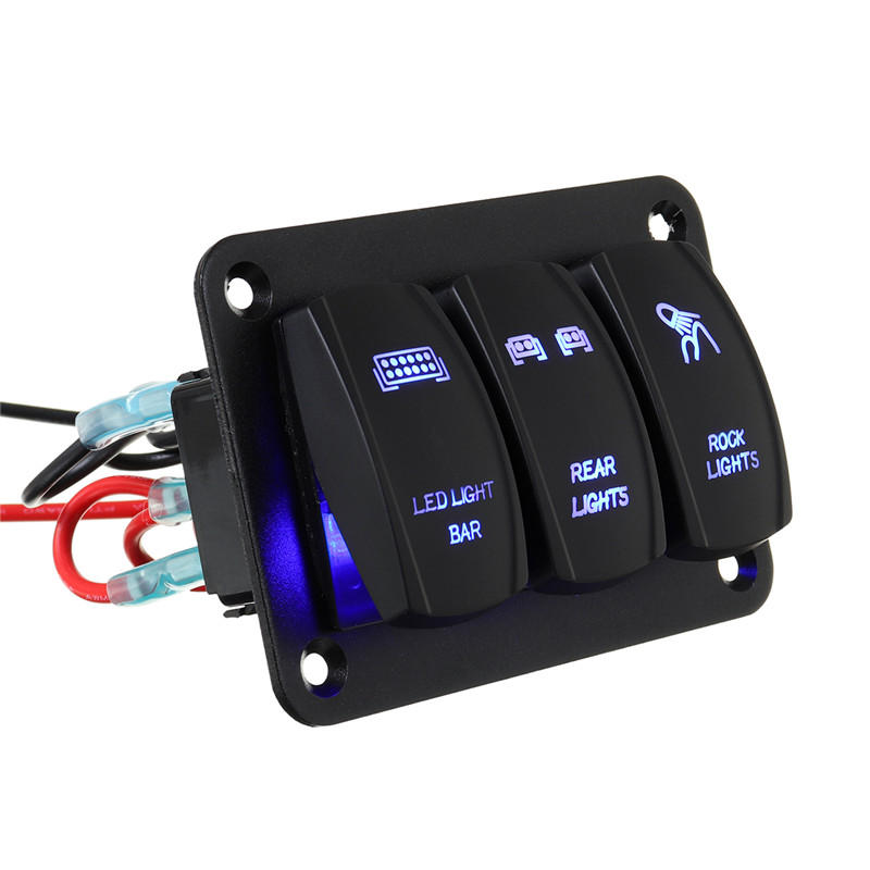 

3 Gang LED Light Circuit Rocker Switch Panel Blue Light for Car Boat DC12V-24V