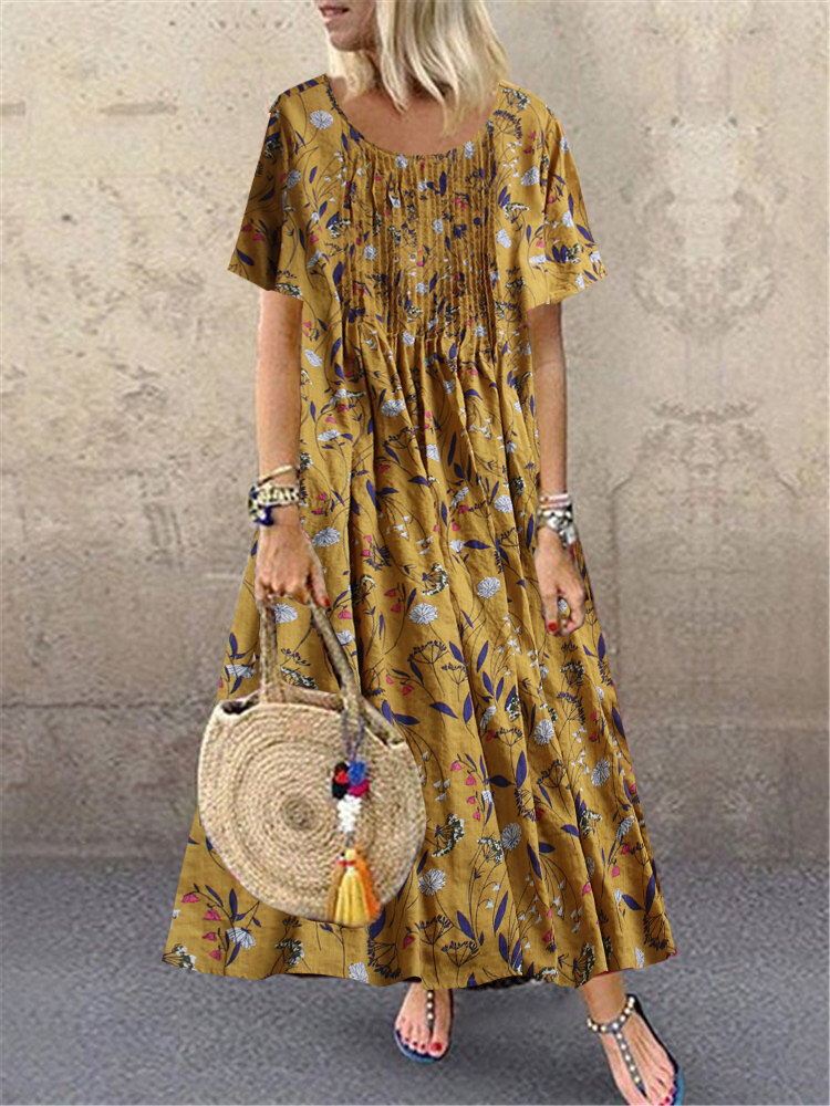 Pleated leaves floral dress Sale - Banggood.com sold out-arrival notice ...