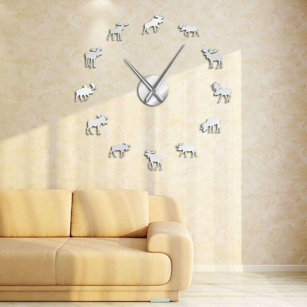 47 Inch Wildlife Moose DIY Giant Wall Clock Moose Silhouette Decorative Frameless Wall Watch Modern 