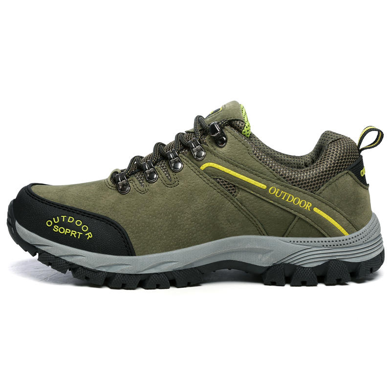 حذاء رجالي جلدي مقاوم للماء للتسلق في الغابة والجري والتخييم مع نعل مانع للانزلاق