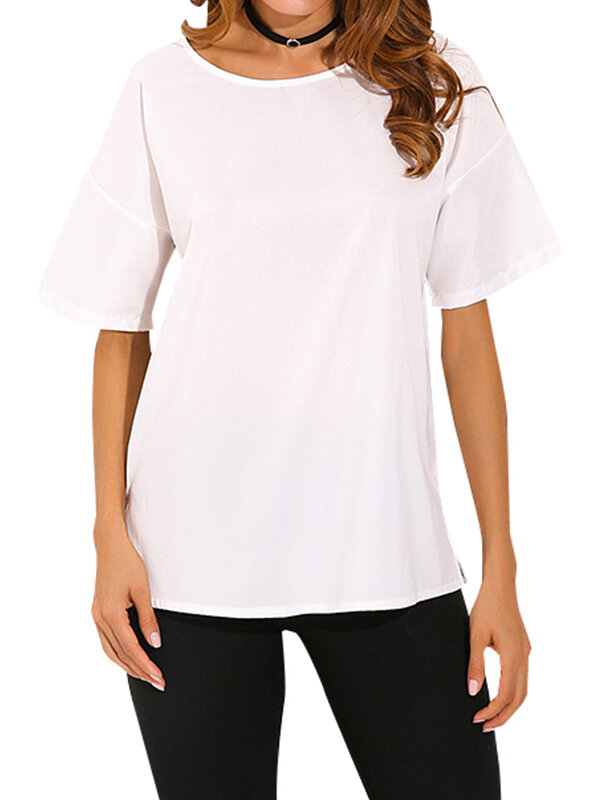 

Women Oversize Solid Color Side Split T-Shirts Casual Basic Blouse