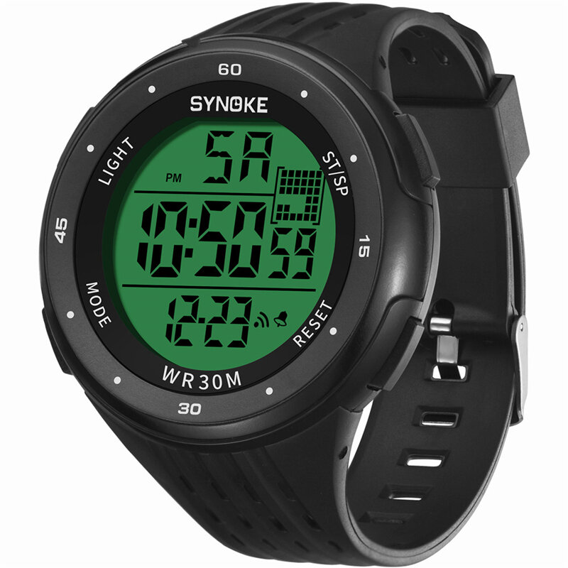 SYNOKE 9007 Sport herenhorloge 3ATM waterdicht lichtgevend elektronisch horloge met grote wijzerplaa
