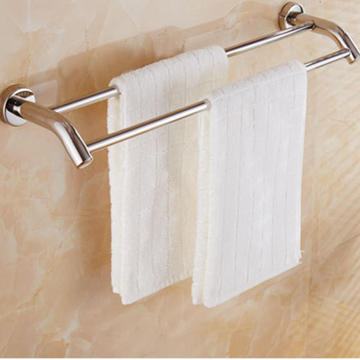 Double Towel Holder Bar Wall Mounted Stainless Steel Towel Shelf Rail Rack Holder Bath Holder
