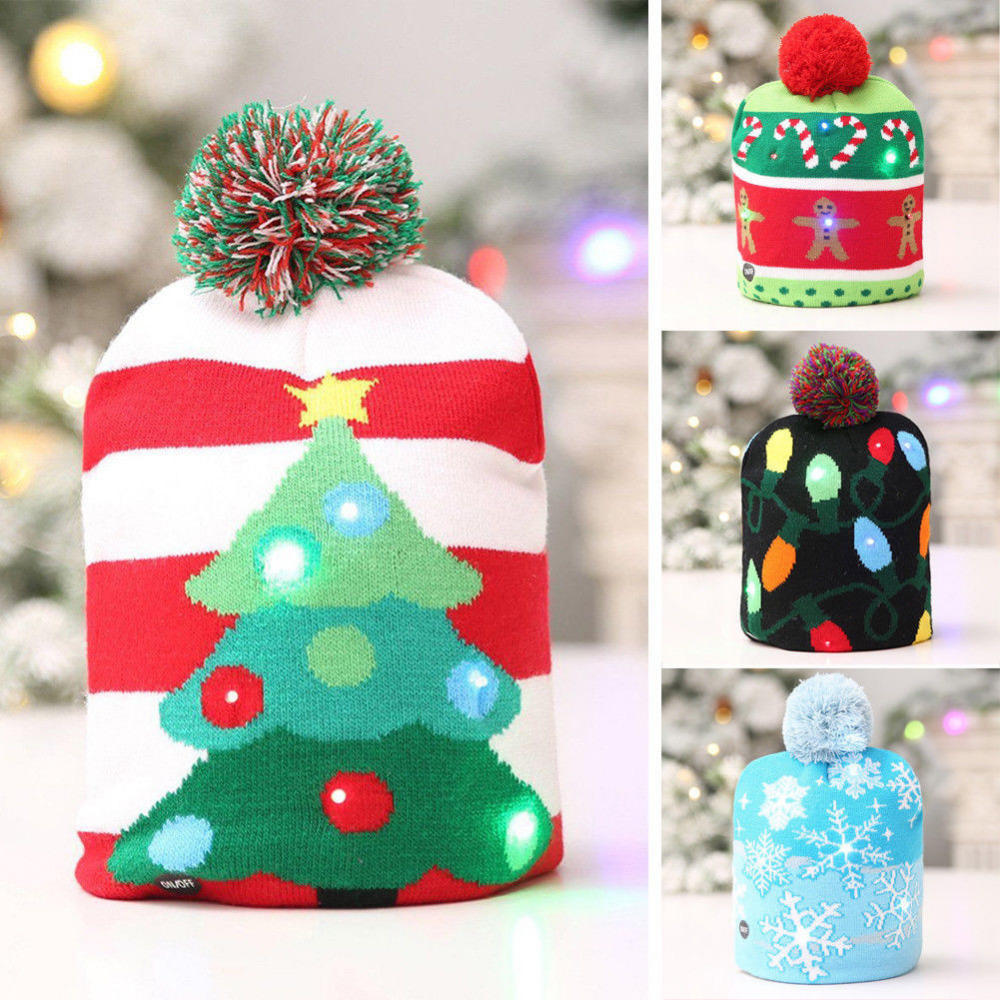 

Christmas Hat Kids Adult LED Light Santa Claus Reindeer Snowman Xmas Gifts Cap Home Decorations For Christmas