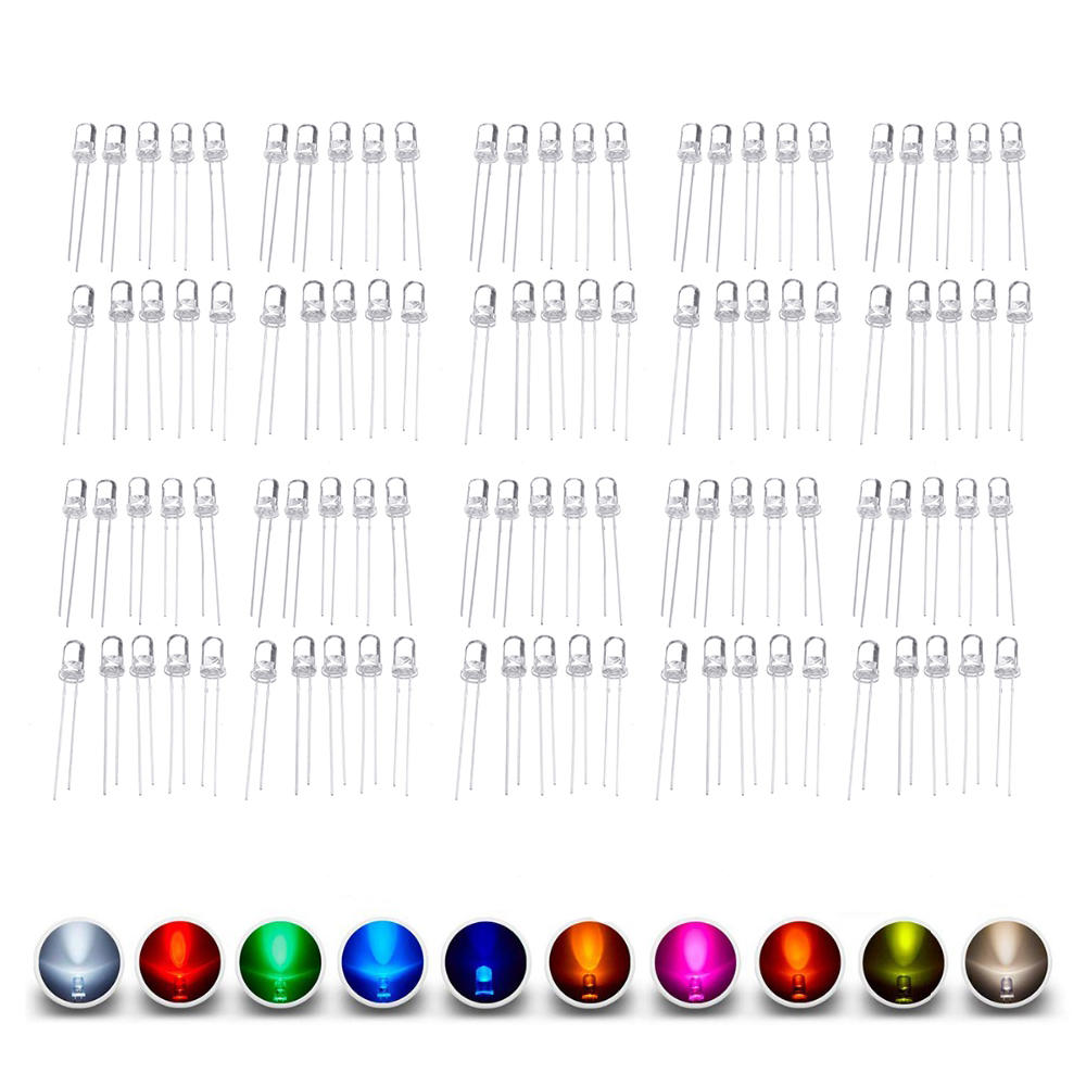 

300pcs 5mm LED Diode 5 mm Assorted Kit Clear Warm White Green Red Blue UV Yellow Orange Pink F5 DIP DIY Light Emitting D