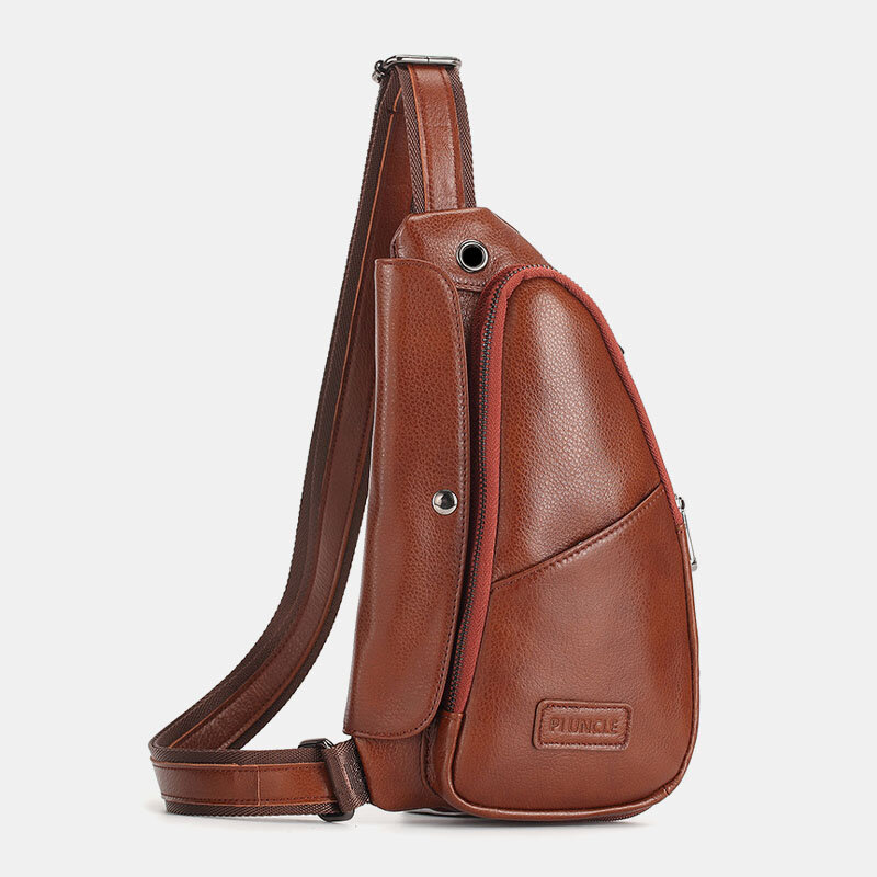 Men Genuine Leather Vintage Unique Design Chest Bag Crossbody Bag