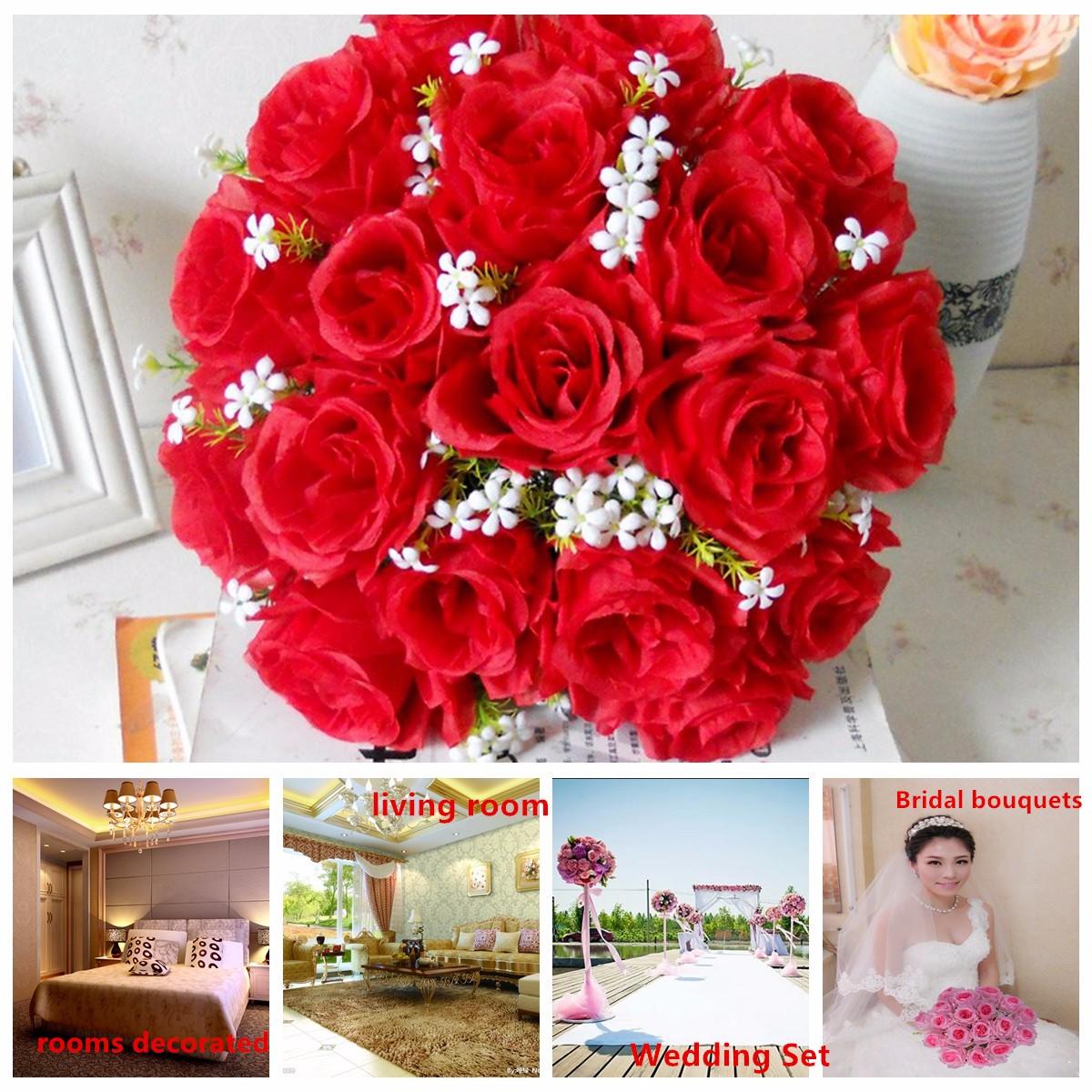 Image of 18 Kopf / Bouquet 15 Kunstseide Rosen Blumen Bridal Home Hochzeit Decor Supplies