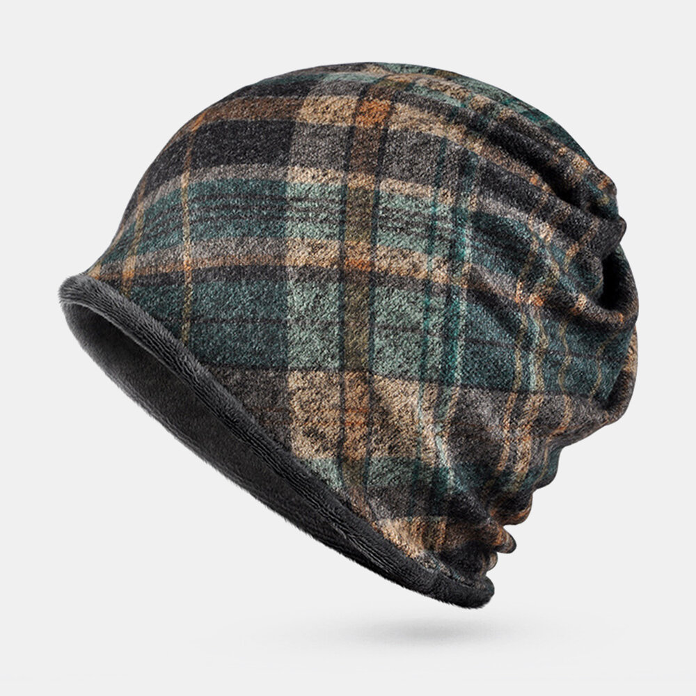 

Men's Winter Hat Headgear Bib Dual-use Fashion Plaid Soft Plus Protection Windproof Cap Warm Skullcap