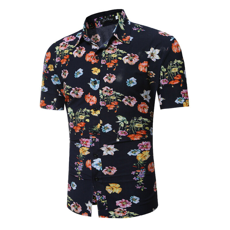 Casual floral printing slim fit dress shirts Sale - Banggood.com