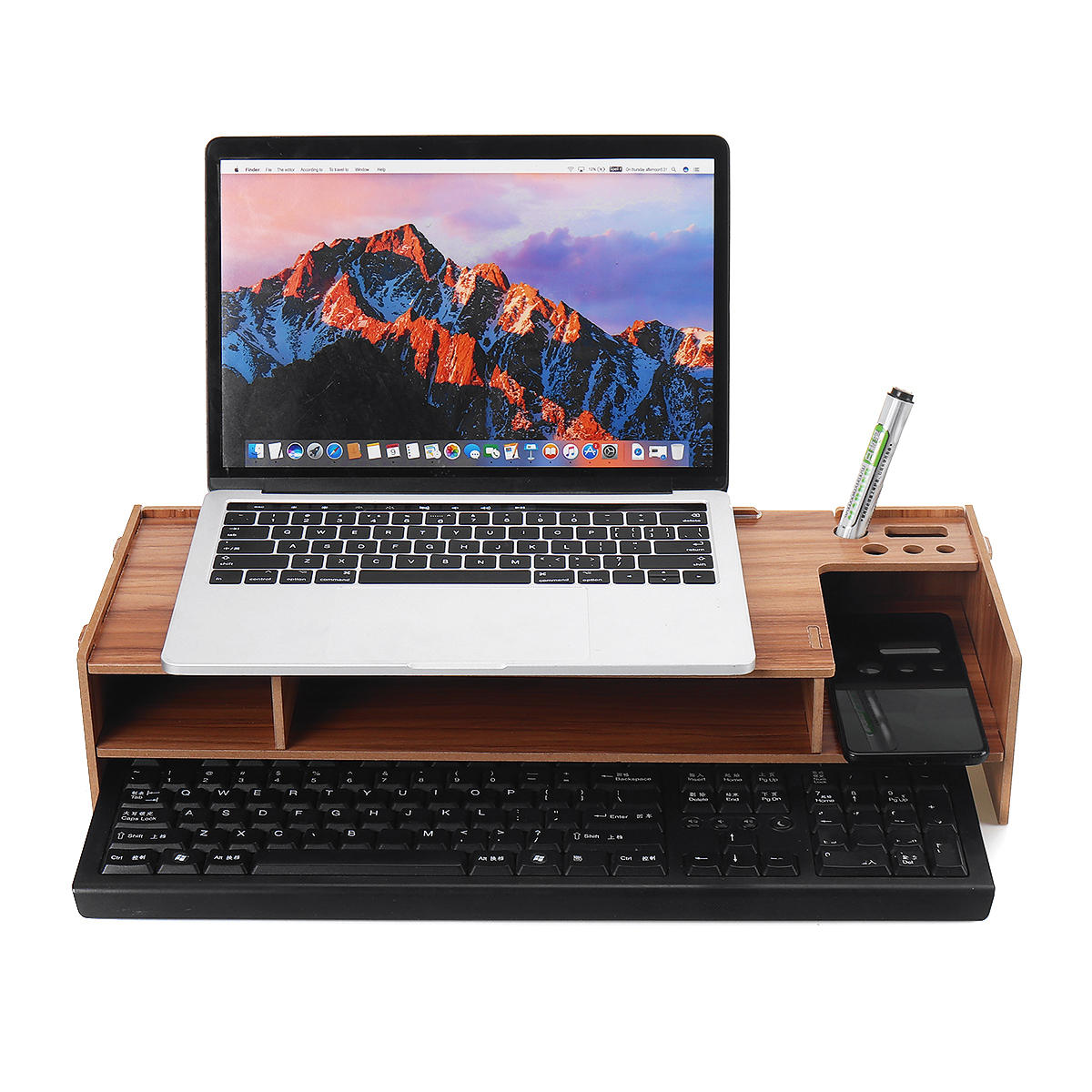 

2 Tiers Wooden Computer Monitor Riser Desktop Laptop Stand Organizer Storage Shelf Keyboard Storage Rack