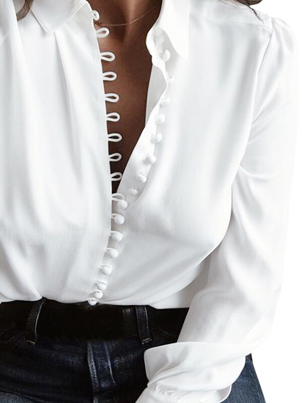 Casual blouse met lange mouwen, laag uitgesneden, overhemden met knopen