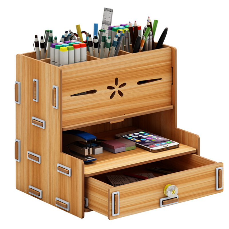 B Blesiya Home Office Wooden Multi-function Desk Stationery Organizer Storage Box Pen/Pencil Cell phone Business Name Cards Note Paper Remote Control Holder